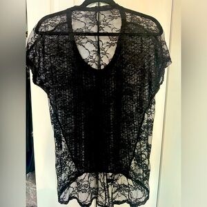 Sheer, see through, long, black lacy shirt
